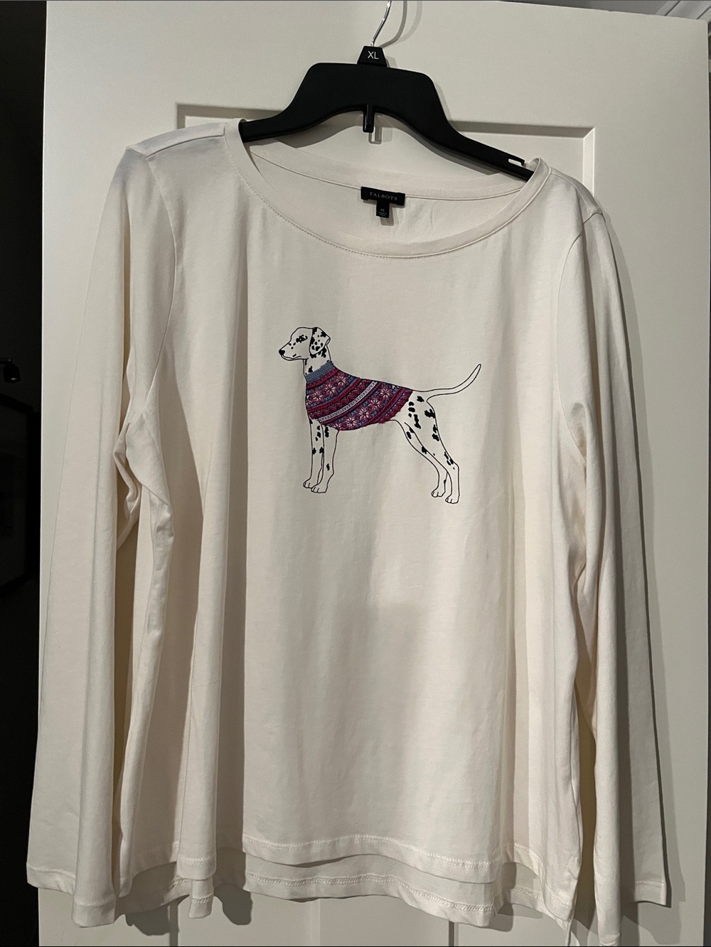 Talbots Cream Long-Sleeve Tee with Purple Dog Graphic